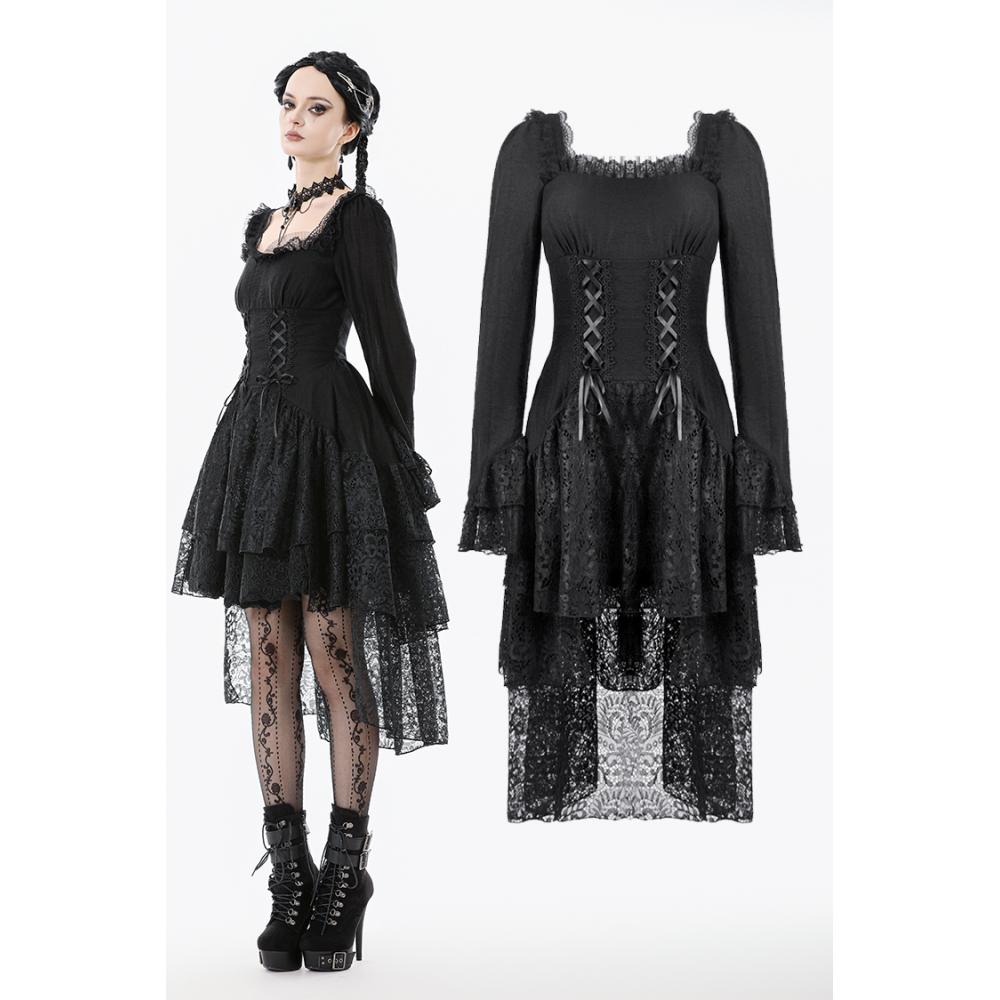 Dark in Love - Romantic Lace HighLow Tiered High low dress - Black